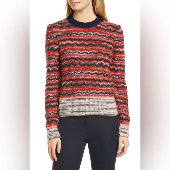 Tory Burch Lurex Stripe Stretch-Mohair Sweater - Picture 1 of 8